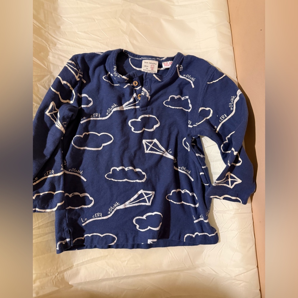 Zara Kids Blue Long Sleeve Tee with Cloud and Kite Print